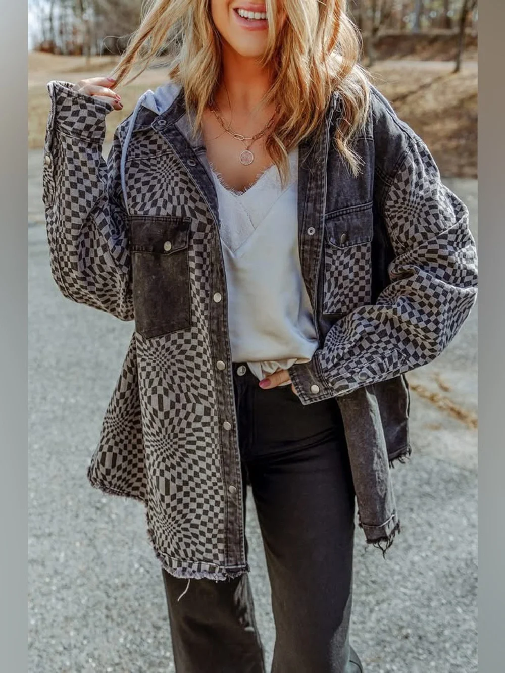 Oil and Hali black and gray patchwork denim jacket size medium
